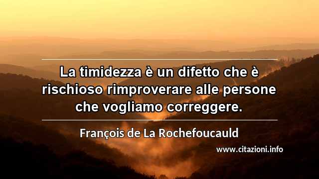 “La timidezza è un difetto che è rischioso rimproverare alle persone che vogliamo correggere.”