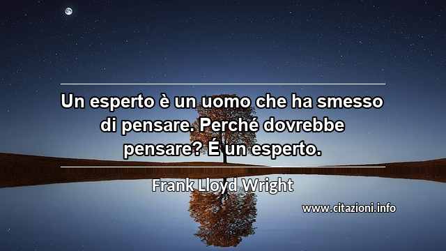 “Un esperto è un uomo che ha smesso di pensare. Perché dovrebbe pensare? É un esperto.”