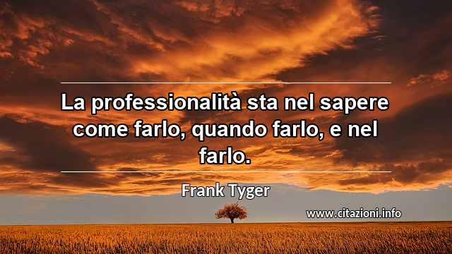 “La professionalità sta nel sapere come farlo, quando farlo, e nel farlo.”