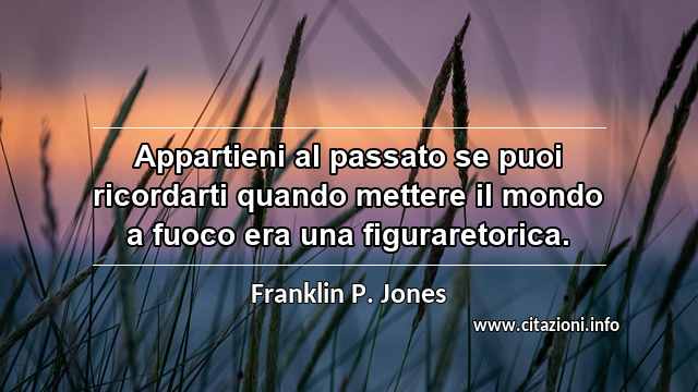 “Appartieni al passato se puoi ricordarti quando mettere il mondo a fuoco era una figuraretorica.”