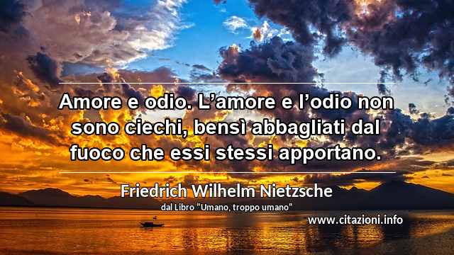 “Amore e odio. L’amore e l’odio non sono ciechi, bensì abbagliati dal fuoco che essi stessi apportano.”