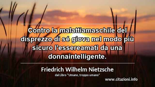 “Contro la malattiamaschile del disprezzo di sé giova nel modo più sicuro l'essereamati da una donnaintelligente.”