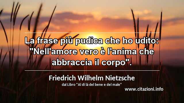 La frase più pudica che ho udito: "Nell'amore vero è l'anima che abbraccia il corpo".