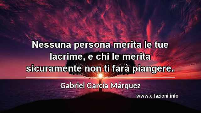 “Nessuna persona merita le tue lacrime, e chi le merita sicuramente non ti farà piangere.”