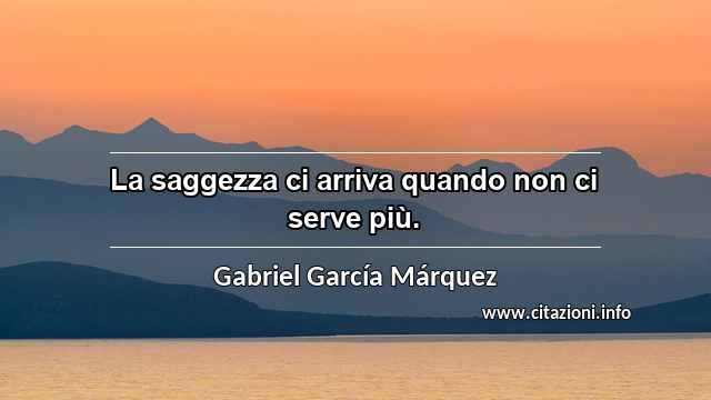 “La saggezza ci arriva quando non ci serve più.”
