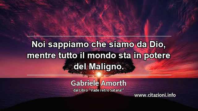 “Noi sappiamo che siamo da Dio, mentre tutto il mondo sta in potere del Maligno.”