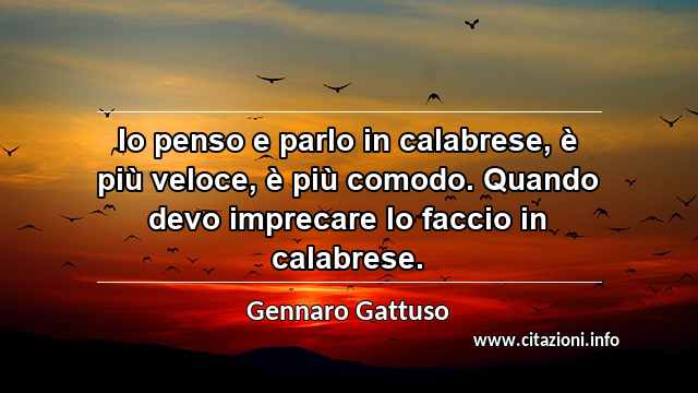“Io penso e parlo in calabrese, è più veloce, è più comodo. Quando devo imprecare lo faccio in calabrese.”