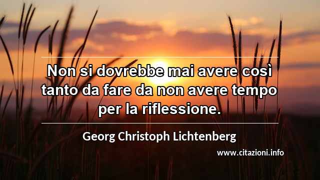 “Non si dovrebbe mai avere così tanto da fare da non avere tempo per la riflessione.”
