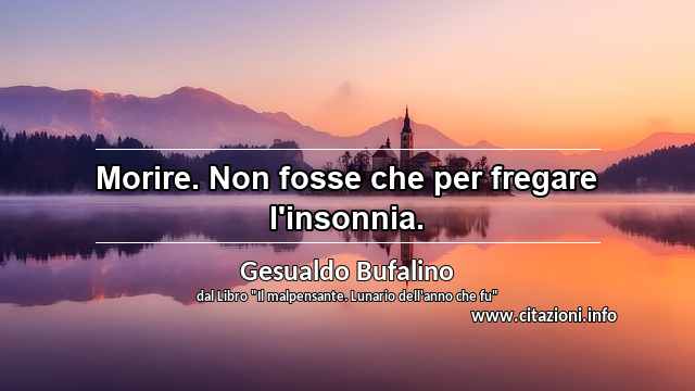 “Morire. Non fosse che per fregare l'insonnia.”