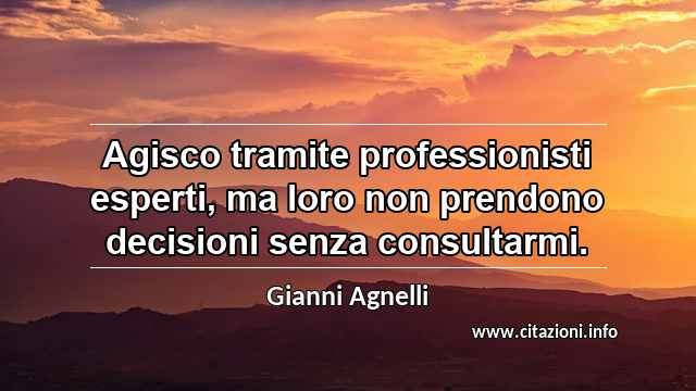 “Agisco tramite professionisti esperti, ma loro non prendono decisioni senza consultarmi.”