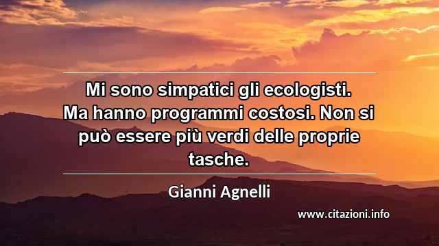 “Mi sono simpatici gli ecologisti. Ma hanno programmi costosi. Non si può essere più verdi delle proprie tasche.”