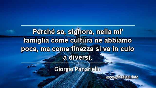 “Perché sa, signora, nella mi' famiglia come cultura ne abbiamo poca, ma come finezza si va in culo a diversi.”