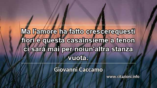 “Ma l'amore ha fatto crescerequesti fiori e questa casainsieme a tenon ci sarà mai per noiun'altra stanza vuota.”