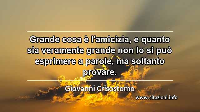 “Grande cosa è l'amicizia, e quanto sia veramente grande non lo si può esprimere a parole, ma soltanto provare.”