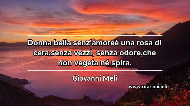 “Donna bella senz'amoreè una rosa di cera,senza vezzi, senza odore,che non vegeta né spira.”