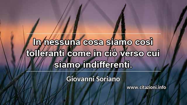 “In nessuna cosa siamo così tolleranti come in ciò verso cui siamo indifferenti.”