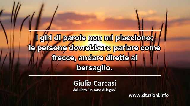 “I giri di parole non mi piacciono; le persone dovrebbero parlare come frecce, andare dirette al bersaglio.”