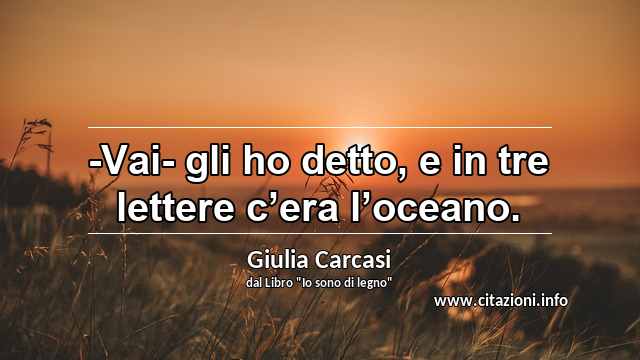 “-Vai- gli ho detto, e in tre lettere c’era l’oceano.”