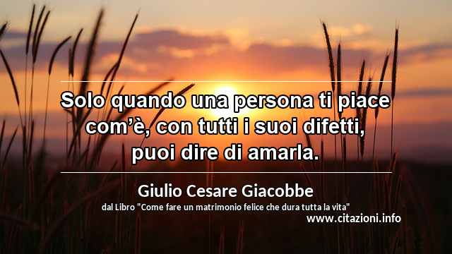 “Solo quando una persona ti piace com’è, con tutti i suoi difetti, puoi dire di amarla.”