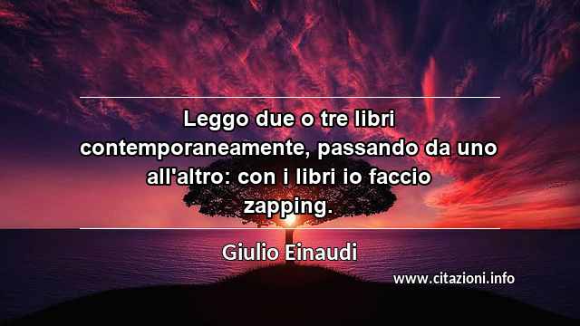 “Leggo due o tre libri contemporaneamente, passando da uno all'altro: con i libri io faccio zapping.”