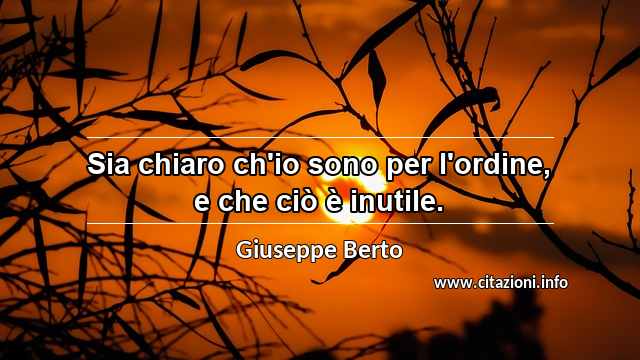 “Sia chiaro ch'io sono per l'ordine, e che ciò è inutile.”