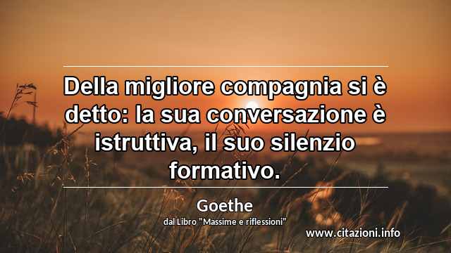 “Della migliore compagnia si è detto: la sua conversazione è istruttiva, il suo silenzio formativo.”