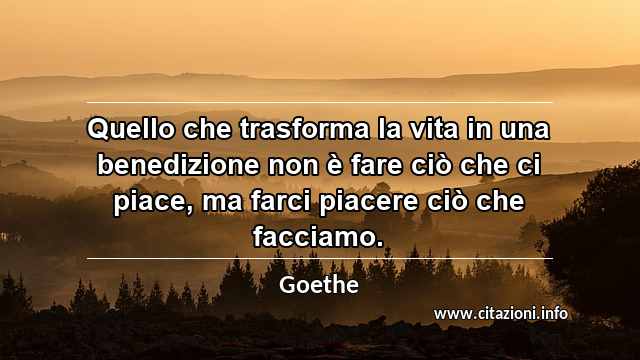 “Quello che trasforma la vita in una benedizione non è fare ciò che ci piace, ma farci piacere ciò che facciamo.”