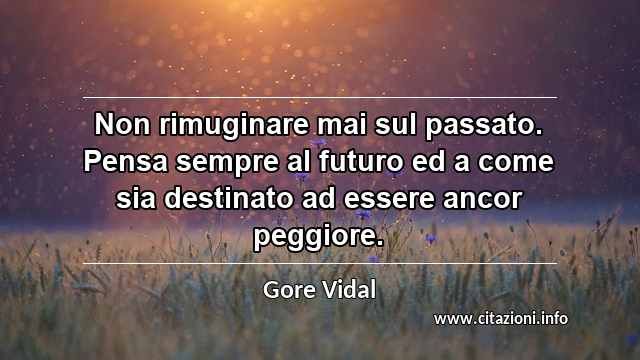 “Non rimuginare mai sul passato. Pensa sempre al futuro ed a come sia destinato ad essere ancor peggiore.”