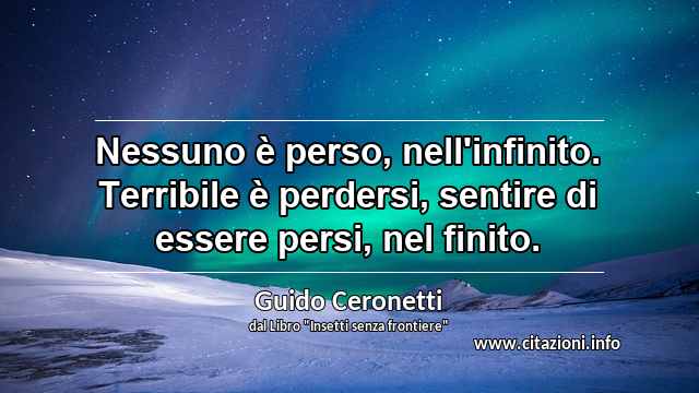 “Nessuno è perso, nell'infinito. Terribile è perdersi, sentire di essere persi, nel finito.”