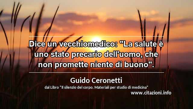 Dice un vecchiomedico: "La salute è uno stato precario dell'uomo, che non promette niente di buono".