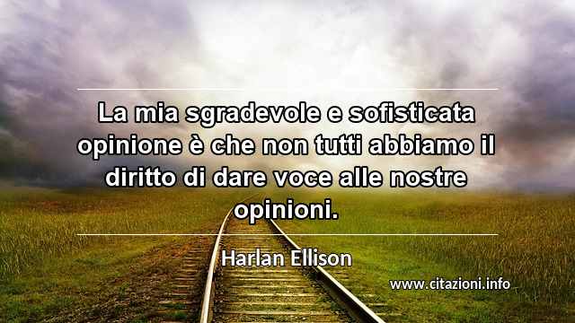 “La mia sgradevole e sofisticata opinione è che non tutti abbiamo il diritto di dare voce alle nostre opinioni.”