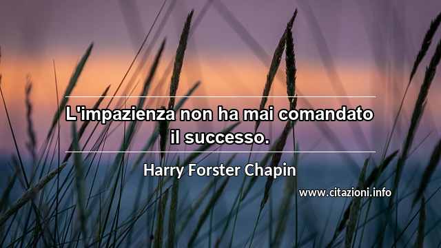 “L'impazienza non ha mai comandato il successo.”