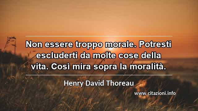 “Non essere troppo morale. Potresti escluderti da molte cose della vita. Così mira sopra la moralità.”