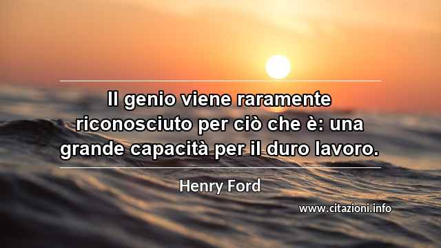 “Il genio viene raramente riconosciuto per ciò che è: una grande capacità per il duro lavoro.”