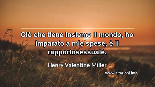 “Ciò che tiene insieme il mondo, ho imparato a mie spese, è il rapportosessuale.”