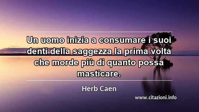 “Un uomo inizia a consumare i suoi denti della saggezza la prima volta che morde più di quanto possa masticare.”