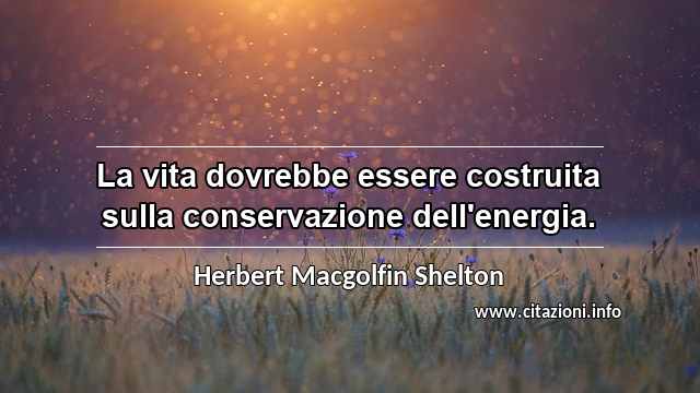 “La vita dovrebbe essere costruita sulla conservazione dell'energia.”