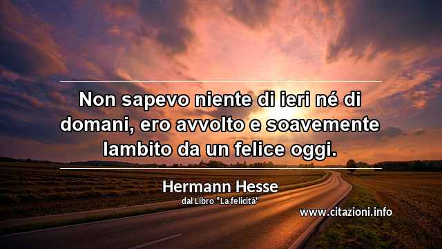 “Non sapevo niente di ieri né di domani, ero avvolto e soavemente lambito da un felice oggi.”