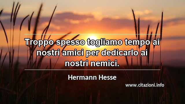 “Troppo spesso togliamo tempo ai nostri amici per dedicarlo ai nostri nemici.”