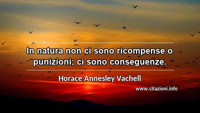 “In natura non ci sono ricompense o punizioni; ci sono conseguenze.”