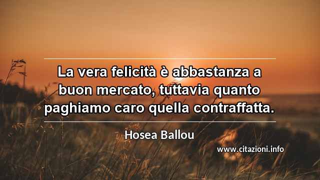 “La vera felicità è abbastanza a buon mercato, tuttavia quanto paghiamo caro quella contraffatta.”