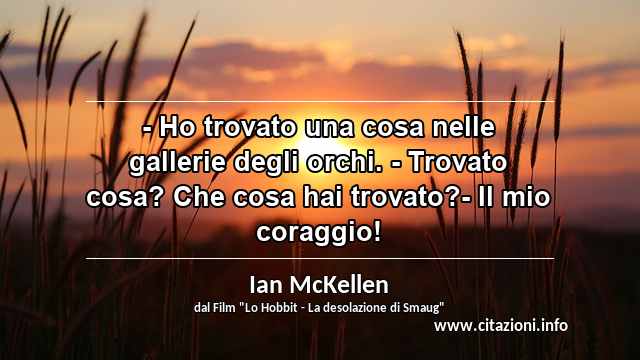 “- Ho trovato una cosa nelle gallerie degli orchi. - Trovato cosa? Che cosa hai trovato?- Il mio coraggio!”