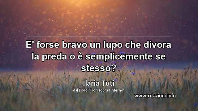 “E' forse bravo un lupo che divora la preda o è semplicemente se stesso?”