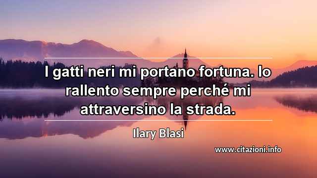 “I gatti neri mi portano fortuna. Io rallento sempre perché mi attraversino la strada.”