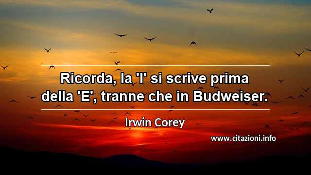 “Ricorda, la 'I' si scrive prima della 'E', tranne che in Budweiser.”