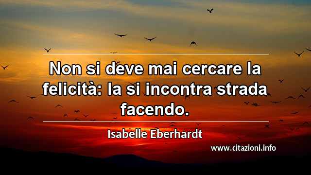 “Non si deve mai cercare la felicità: la si incontra strada facendo.”