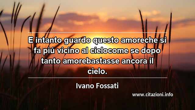 “E intanto guardo questo amoreche si fa piú vicino al cielocome se dopo tanto amorebastasse ancora il cielo.”