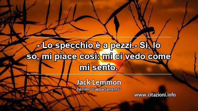 “- Lo specchio è a pezzi.- Sì, lo so, mi piace così: mi ci vedo come mi sento.”