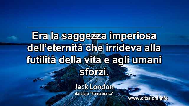 “Era la saggezza imperiosa dell’eternità che irrideva alla futilità della vita e agli umani sforzi.”