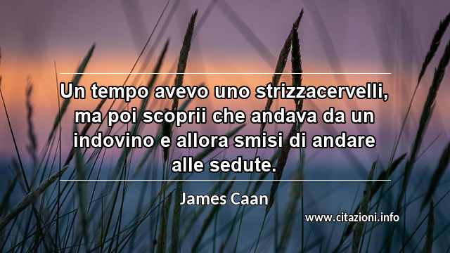 “Un tempo avevo uno strizzacervelli, ma poi scoprii che andava da un indovino e allora smisi di andare alle sedute.”